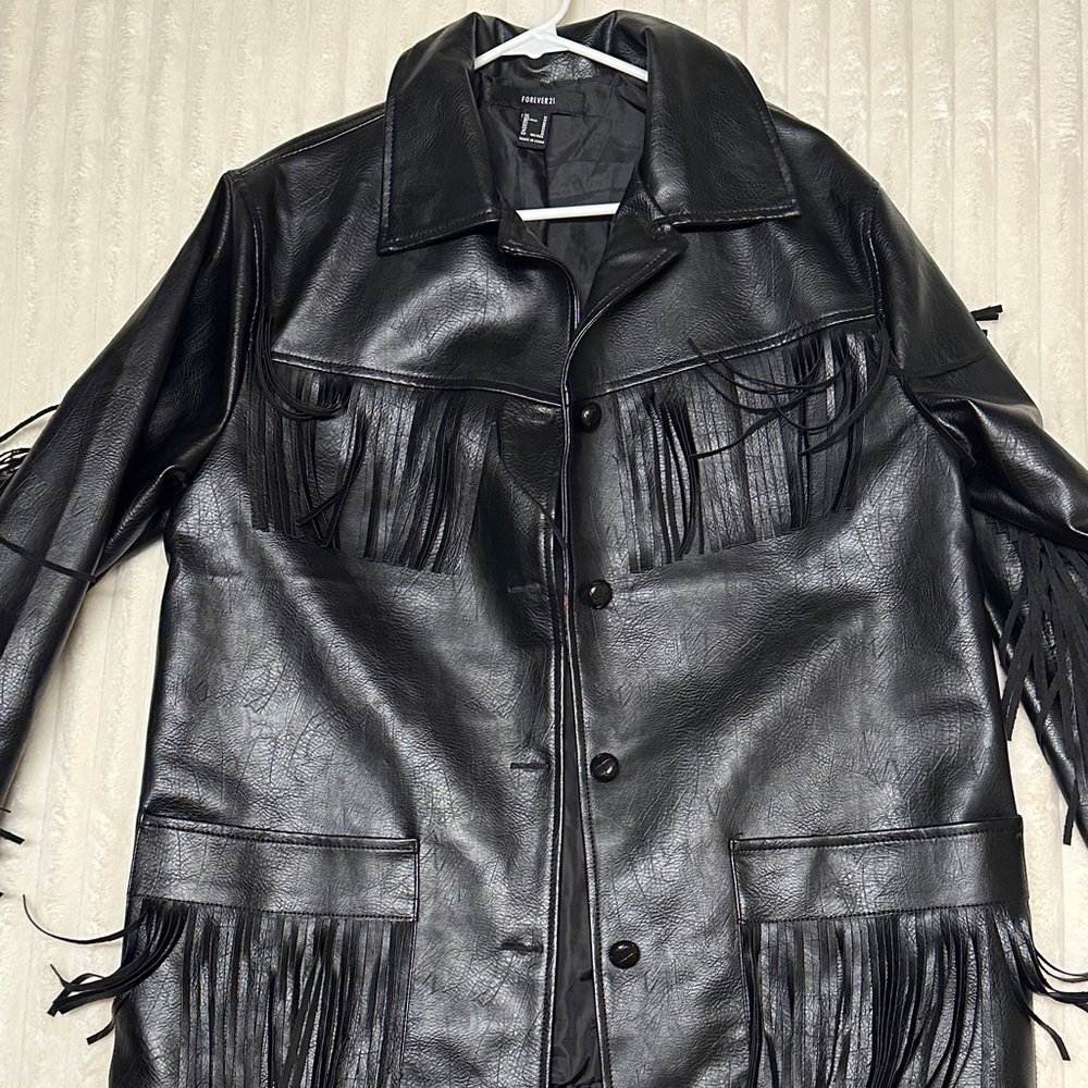 Forever 21 Black Leather Fringe Jacket